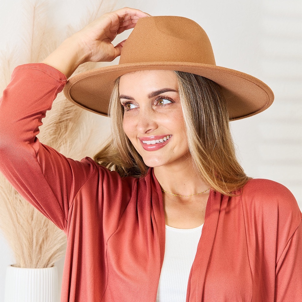 NEW FAME Flat Brim Bohemian Boho Chic Oversize Fedora Hat in Tan Brown - Picture 4 of 5